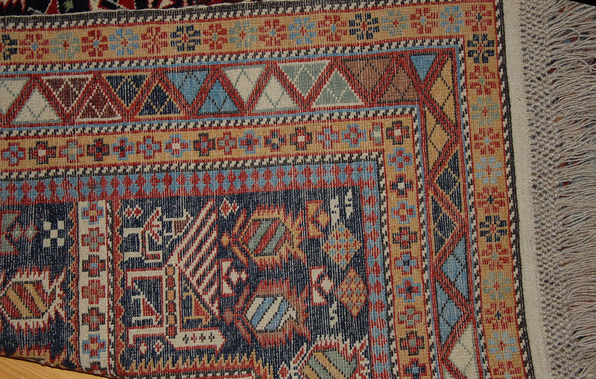 Caucasian Shirvan Marasali Prayer carpet with peacock and flaming boteh